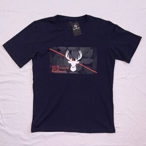 SISU Navy Blue Crew Neck Short Sleeve Deer Graphic T-Shirt Size L